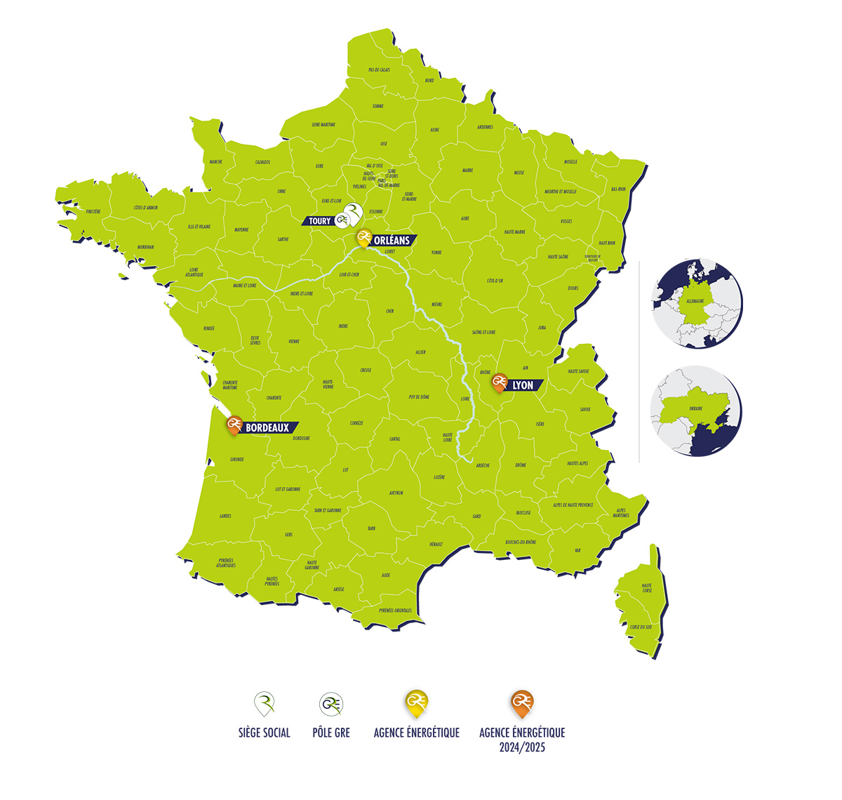 carte de la France indiquant les implantations de GRE